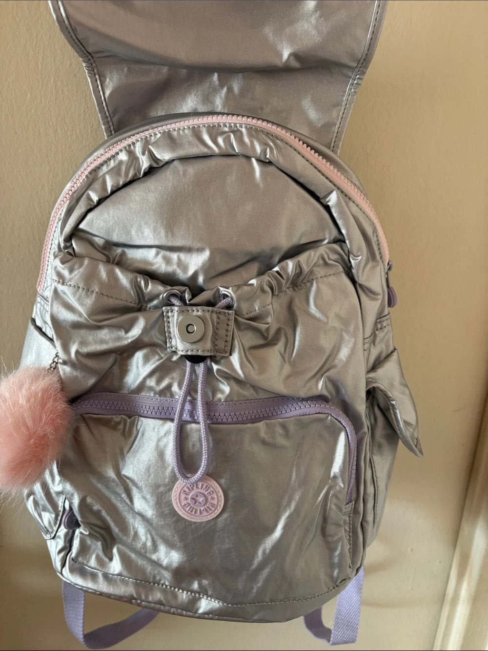 NWT Kipling Metallic Silver City Pack Backpack - Silver Glow Met